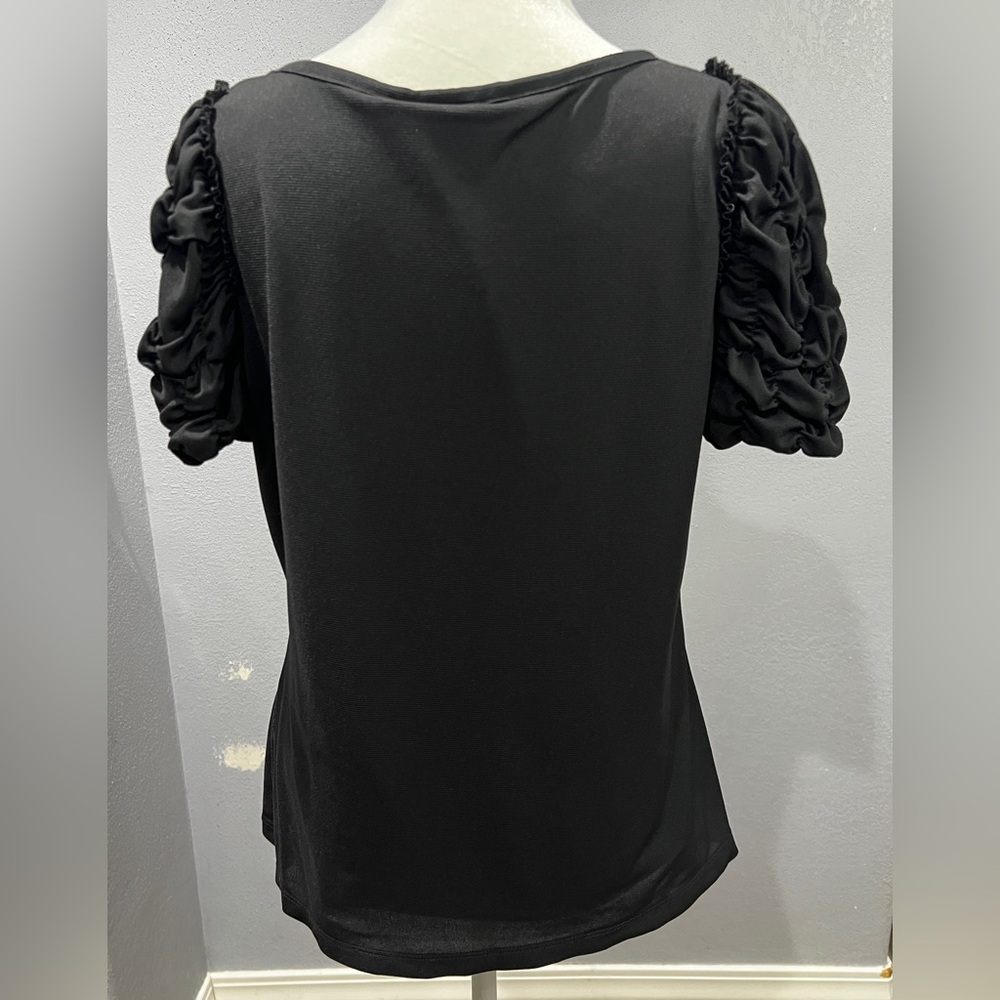 Worthington Black Ruched Sleeve Blouse Size L - Picture 2 of 7